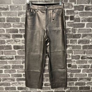 Express straight super high rise pants faux leather chrome metallic